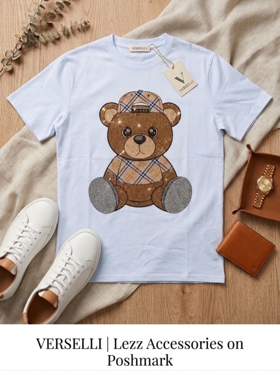 Verselli Other - Verselli The Rhinestone Teddy Bear Men's White T-Shirt Various Sizes